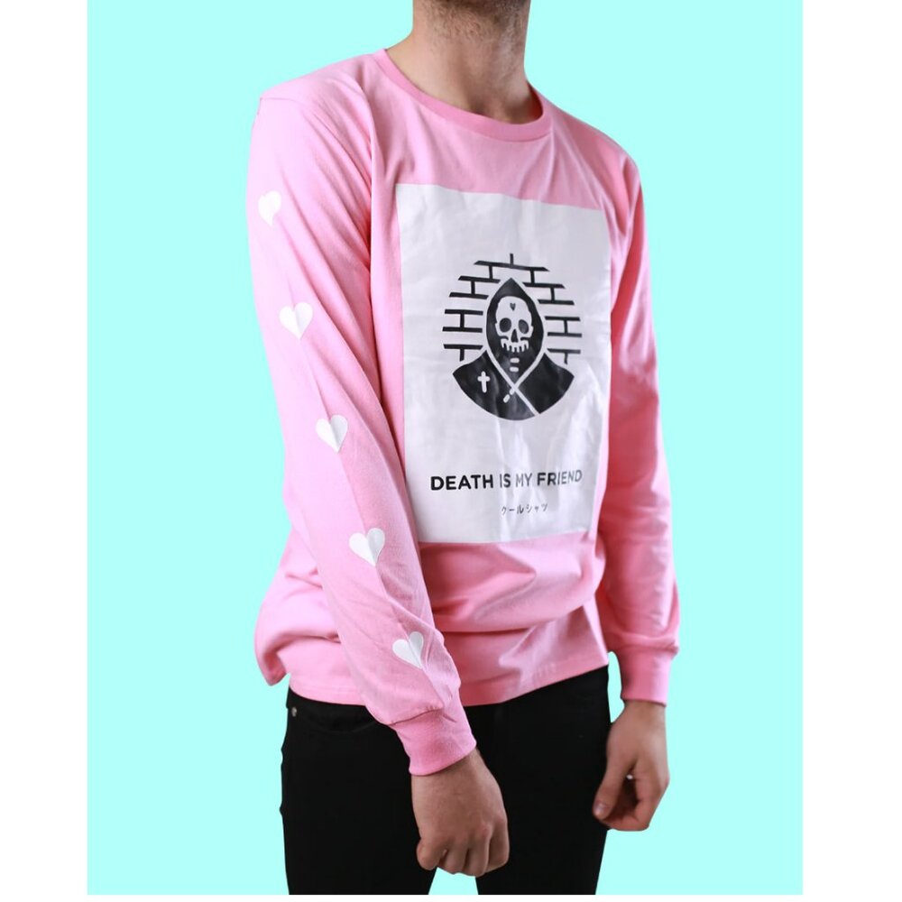 Mens/Unisex Cool Shirtz The Death is My Friend Longsleeve T-Shirt, Size XL, Pink